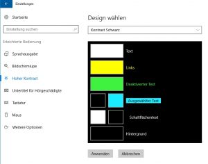 Windows Einstellungen Kontrast